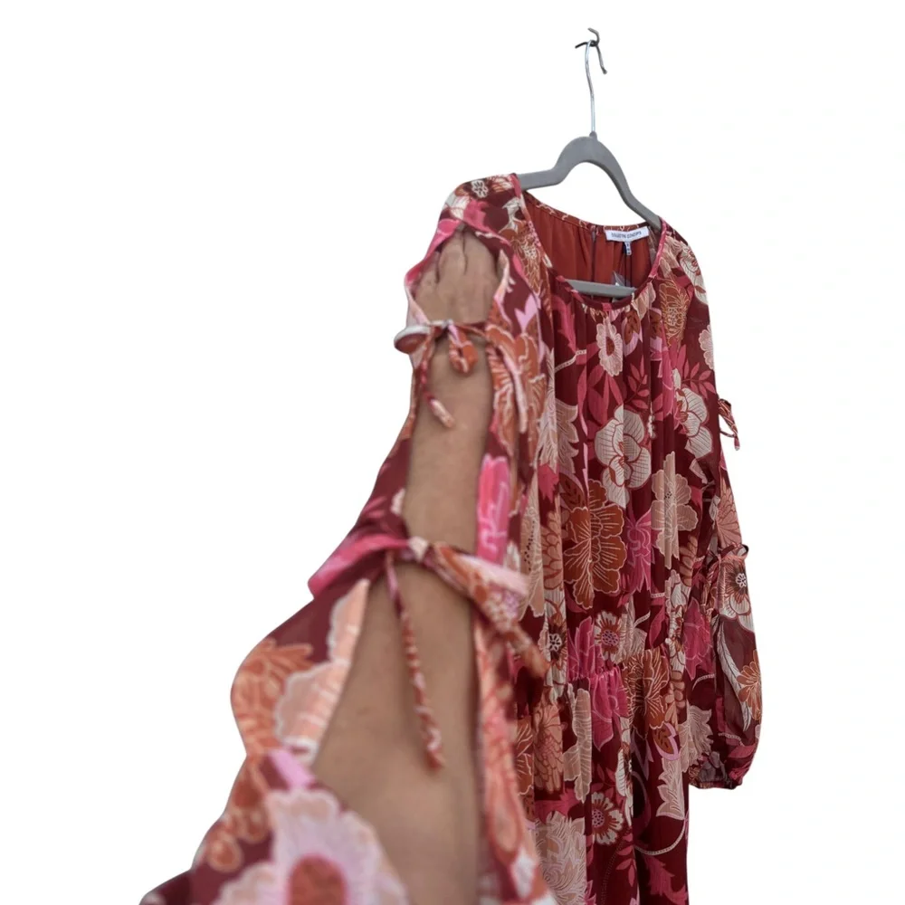 Collective Concepts Women’s M Chiffon Floral Red & Orange Multicolor Dress NWT - Picture 6 of 12